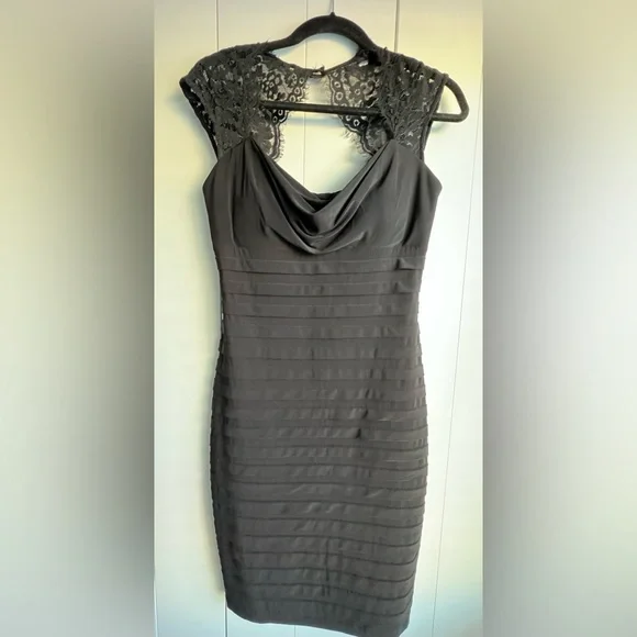 Xscape | Dresses | Xscape Black Cocktail Dress With Lace Cap Sleeves |  Poshmark